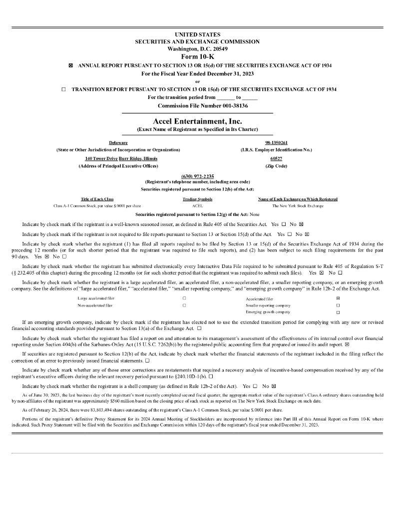 Accel Entertainment, Inc.（ACEL）2023财年年度报告（英文版）