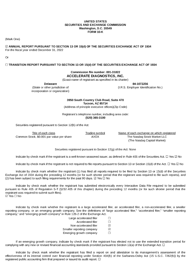 Accelerate Diagnostics Inc（AXDX）2022财年年度报告（英文版）