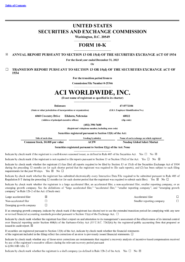 ACI Worldwide Inc（ACIW）2023财年年度报告（英文版）