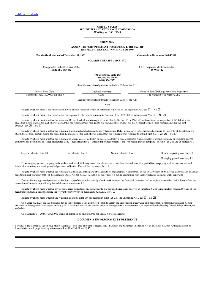 Aclaris Therapeutics, Inc.（ACRS）2023财年年度报告（英文版）