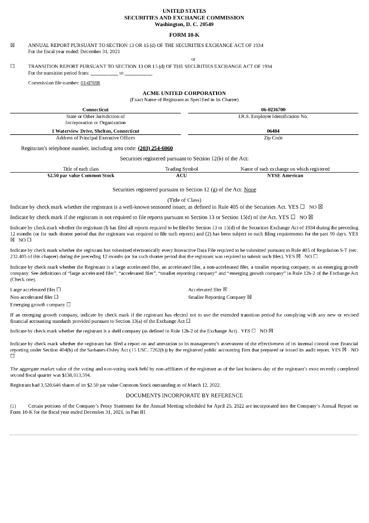 Acme United Corporation（ACU）2021财年年度报告（英文版）