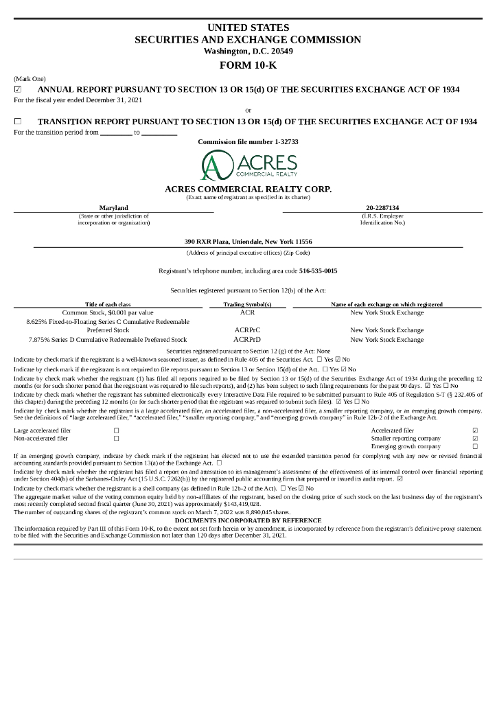 ACRES Commercial Realty Corp.（ACR）2021财年年度报告（英文版）