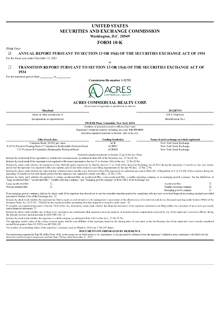 ACRES Commercial Realty Corp.（ACR）2023财年年度报告（英文版）