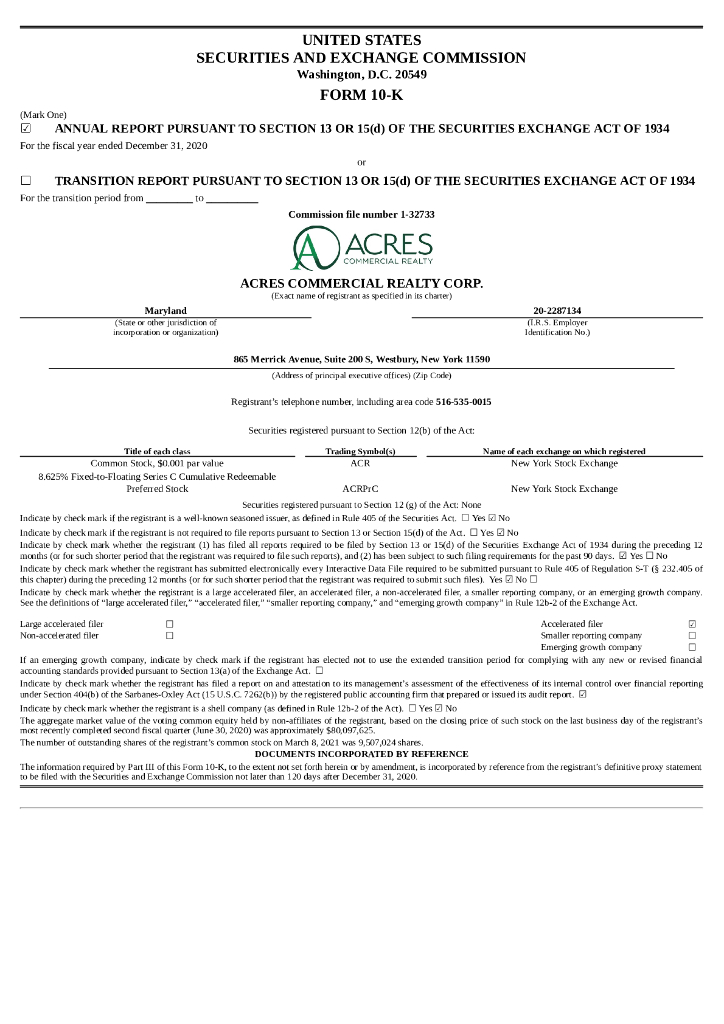 ACRES Commercial Realty Corp.（ACR）2020财年年度报告（英文版）