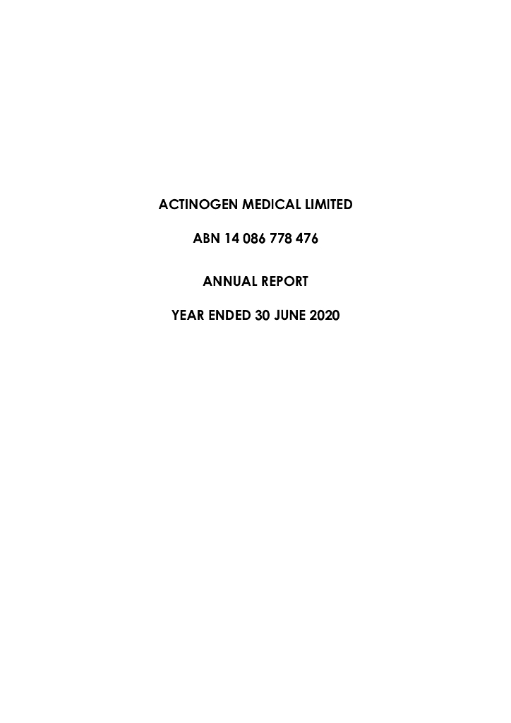Actinogen Medical（ACW）2020财年年度报告（英文版）