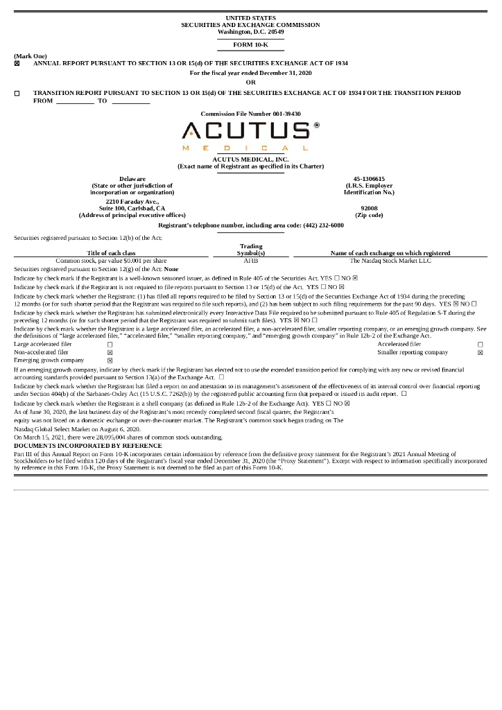 Acutus Medical, Inc.（AFIB）2020财年年度报告（英文版）