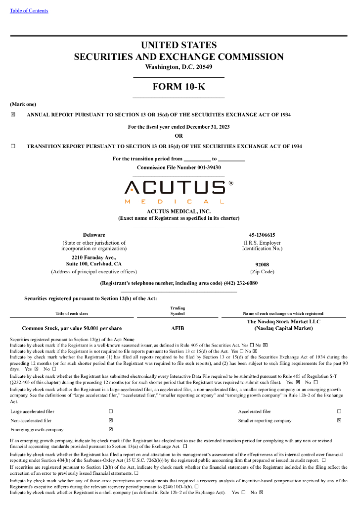 Acutus Medical, Inc.（AFIB）2023财年年度报告（英文版）