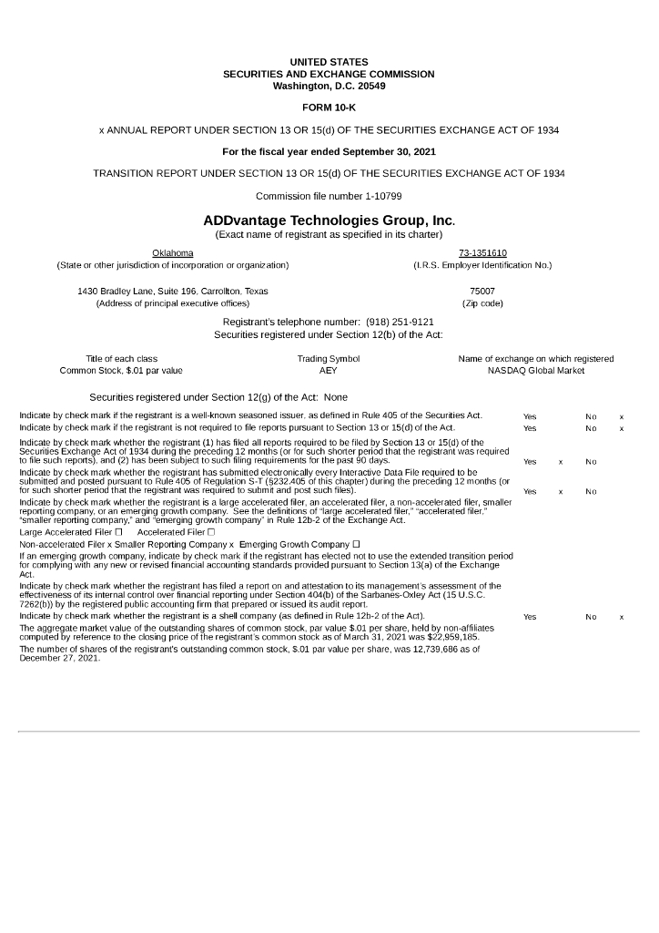 ADDvantage Technologies Group, Inc.（AEY）2021财年年度报告（英文版）
