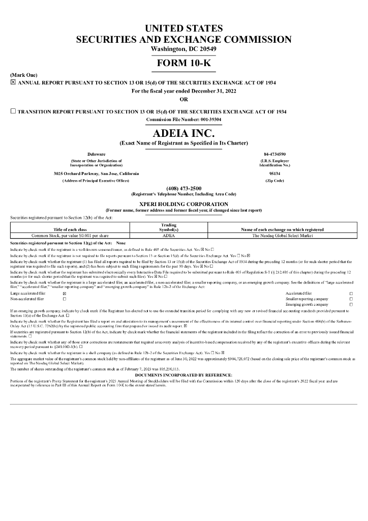 Adeia Inc.（ADEA）2022财年年度报告（英文版）