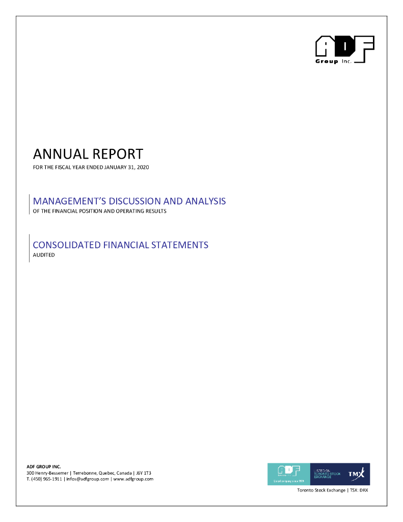 ADF Group Inc.（DRX）2020财年年度报告（英文版）