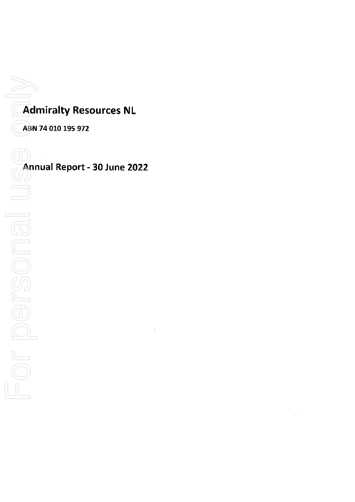 Admiralty Resources（ADY）2022财年年度报告（英文版）