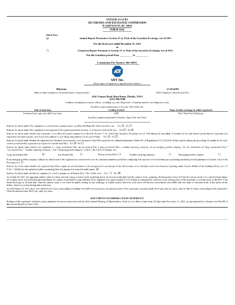 ADT Corp（ADT）2021财年年度报告（英文版）