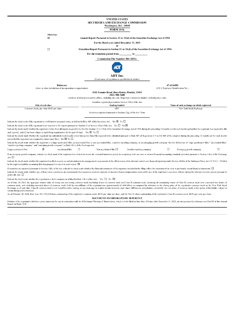 ADT Corp（ADT）2023财年年度报告（英文版）