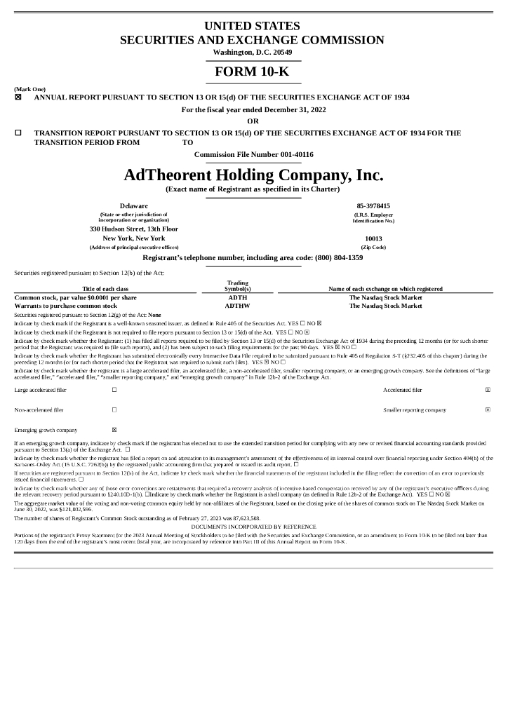 AdTheorent Holding Company, Inc.（ADTH）2022财年年度报告（英文版）