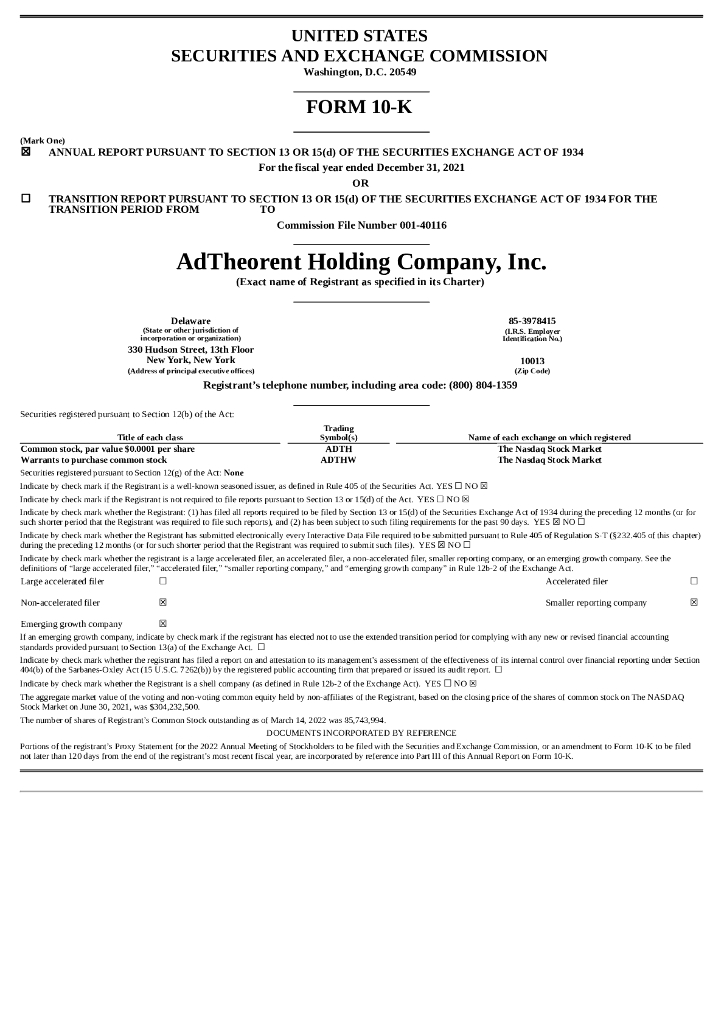 AdTheorent Holding Company, Inc.（ADTH）2021财年年度报告（英文版）
