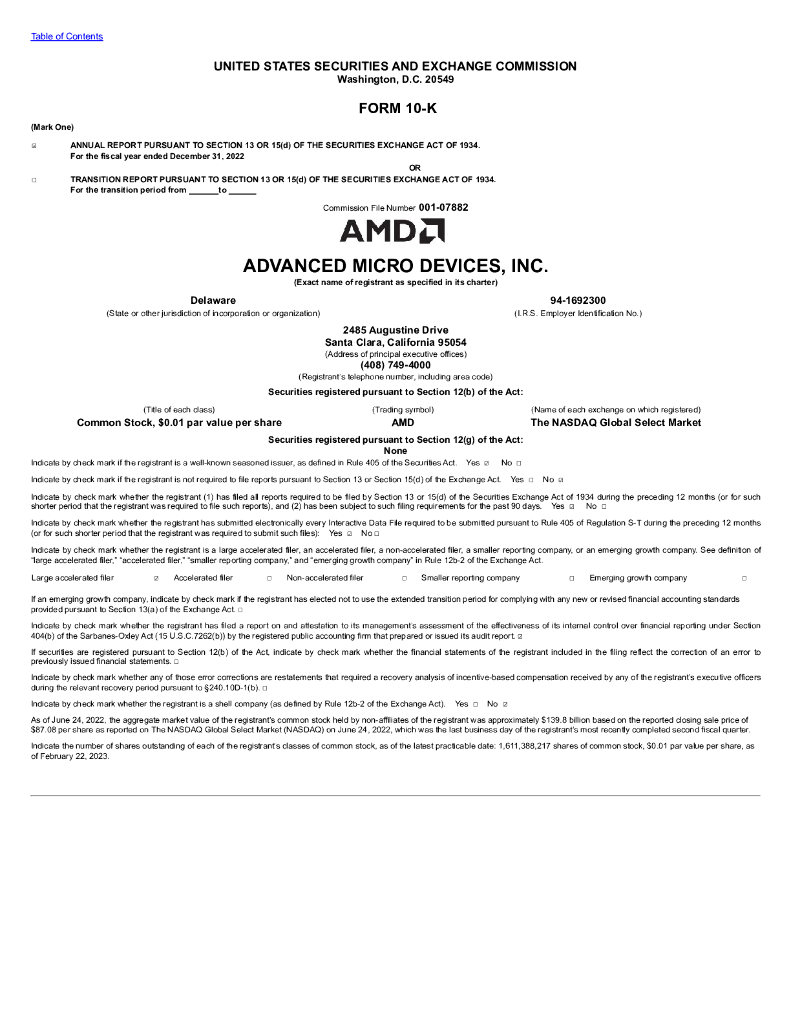 Advanced Micro Devices, Inc.（AMD）2022财年年度报告（英文版）