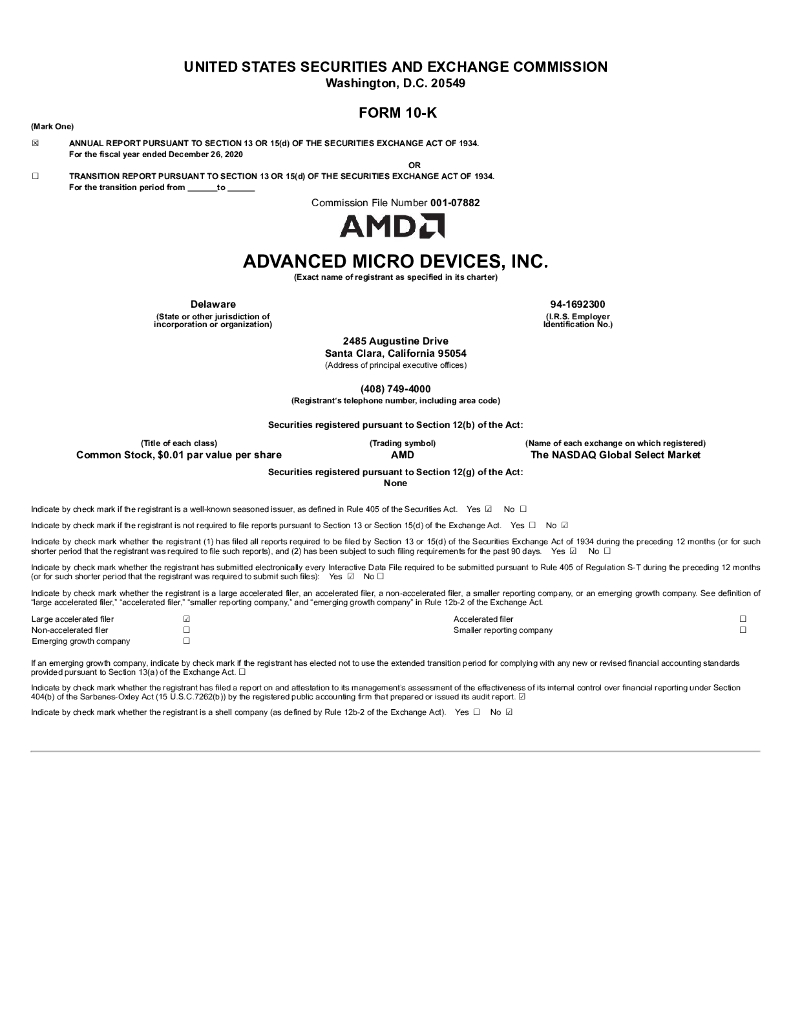 Advanced Micro Devices, Inc.（AMD）2020财年年度报告（英文版）