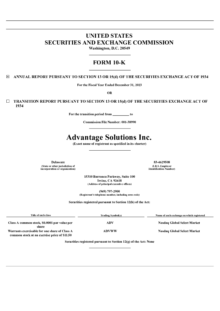 Advantage Solutions Inc.（ADV）2023财年年度报告（英文版）