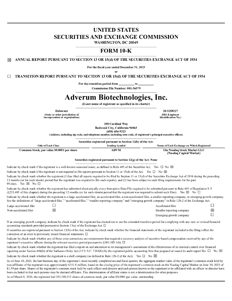 Adverum Biotechnologies, Inc.（ADVM）2023财年年度报告（英文版）