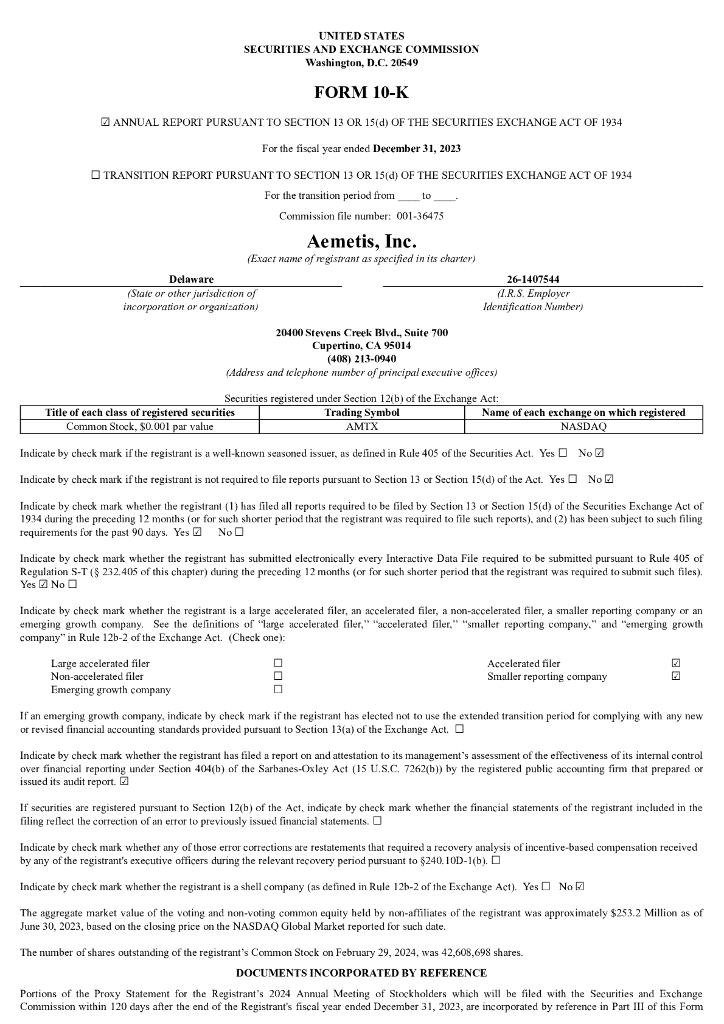 Aemetis, Inc（AMTX）2023财年年度报告（英文版）