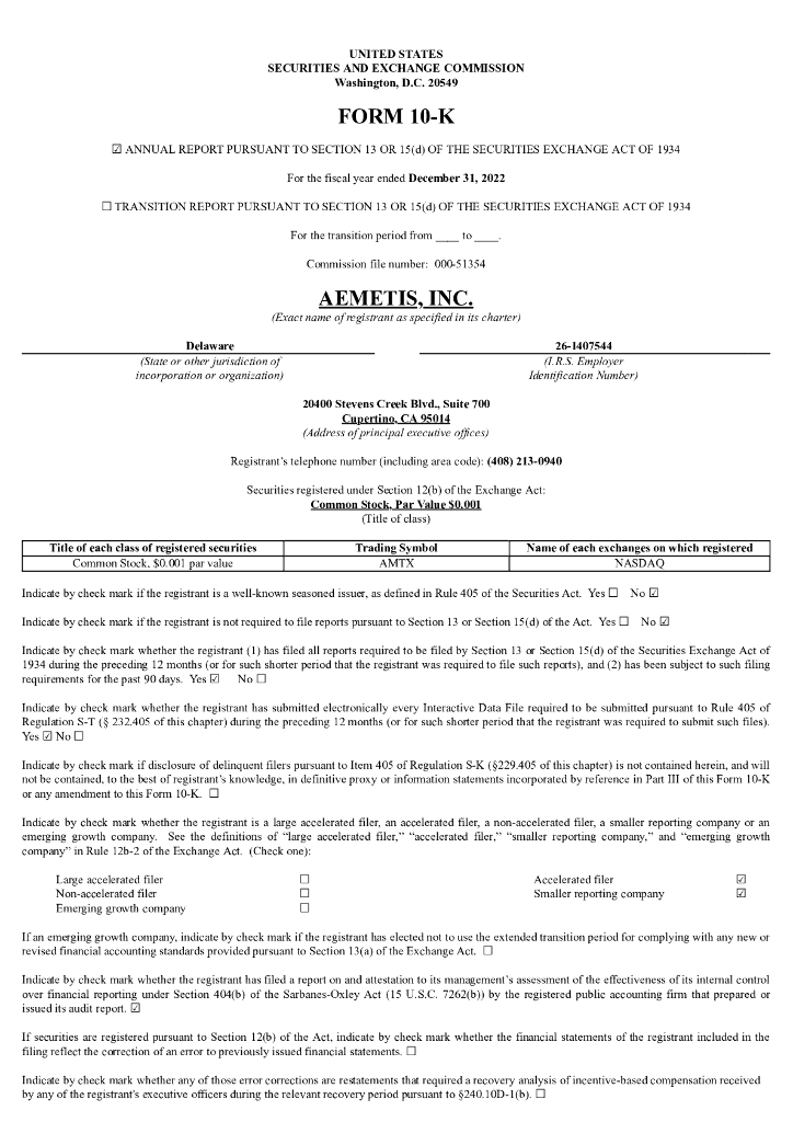 Aemetis, Inc（AMTX）2022财年年度报告（英文版）
