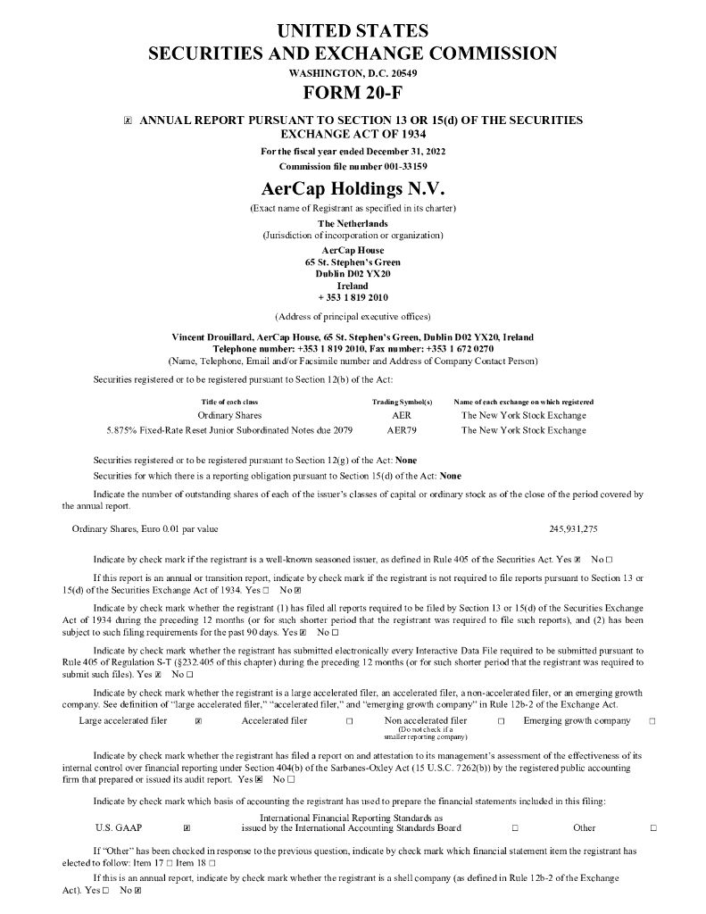 AerCap Holdings N.V.（AER）2022财年年度报告（英文版）