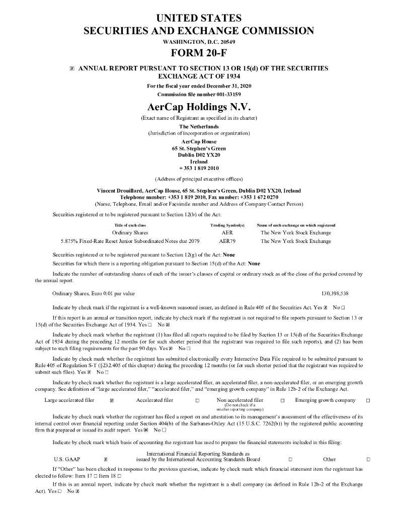 AerCap Holdings N.V.（AER）2020财年年度报告（英文版）