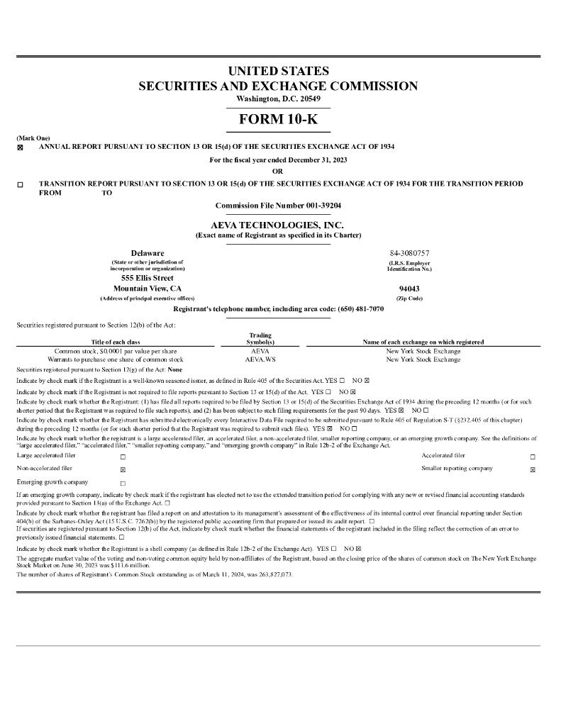 Aeva Technologies, Inc.（AEVA）2023财年年度报告（英文版）