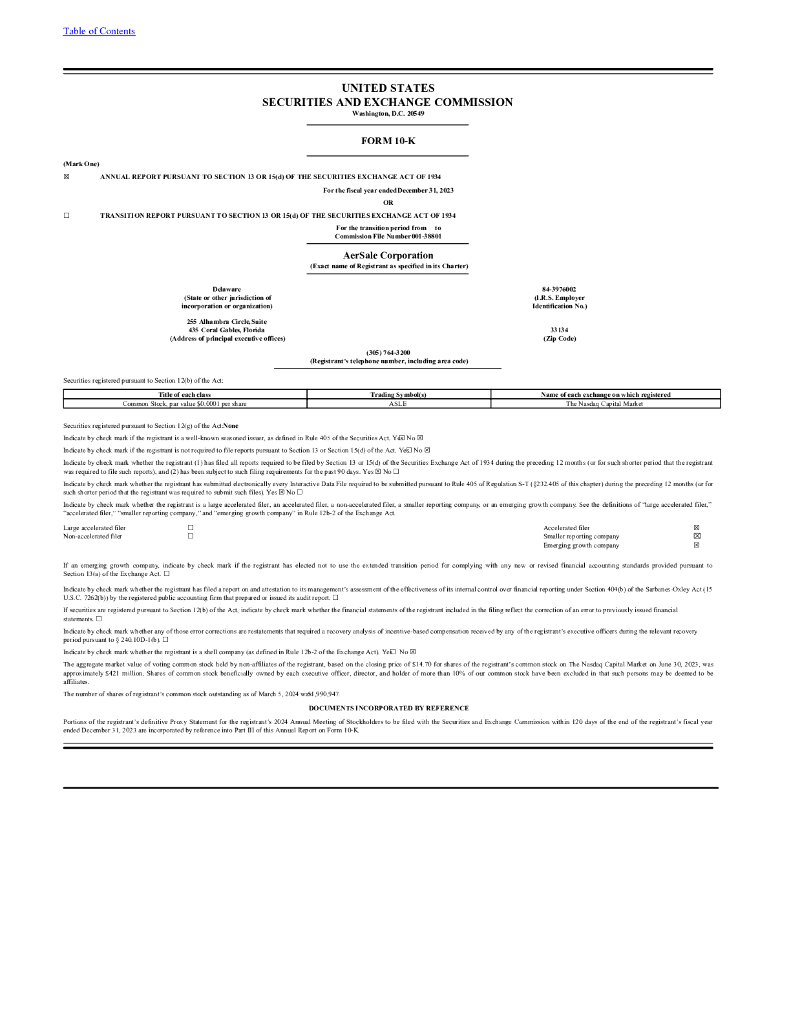 AerSale, Inc.（ASLE）2023财年年度报告（英文版）