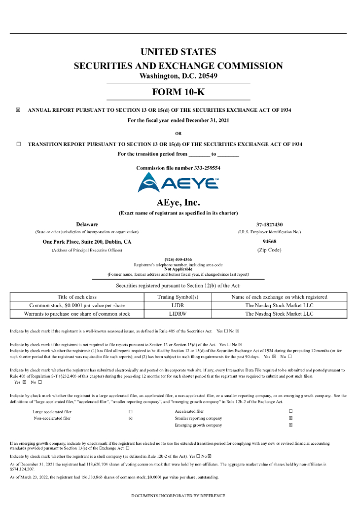 AEye, Inc.（LIDR）2021财年年度报告（英文版）