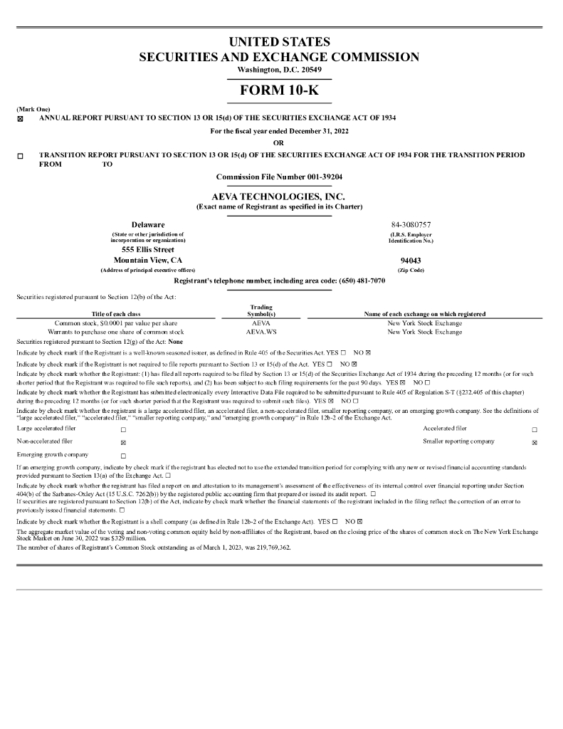 Aeva Technologies, Inc.（AEVA）2022财年年度报告（英文版）