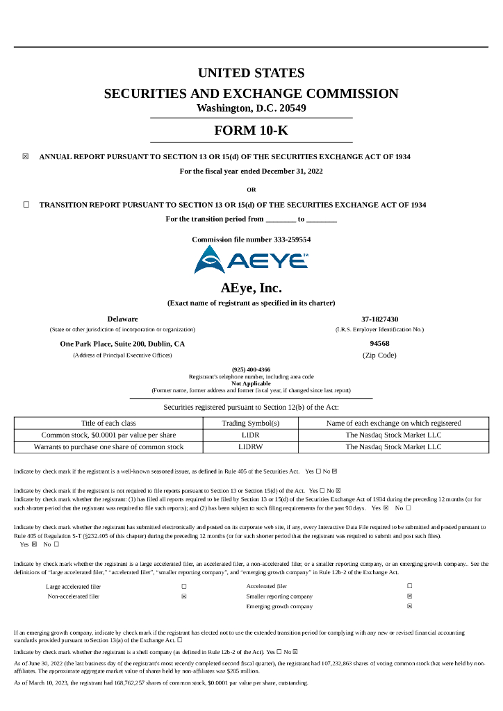 AEye, Inc.（LIDR）2022财年年度报告（英文版）