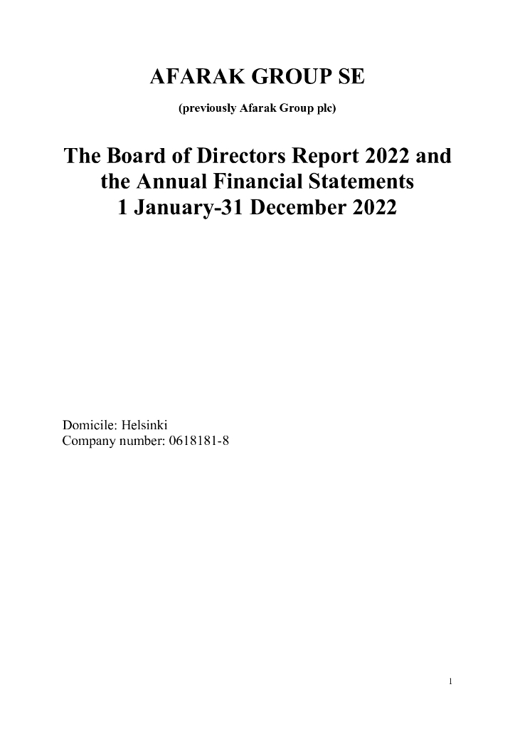 Afarak Group（AFAGR）2022财年年度报告（英文版）