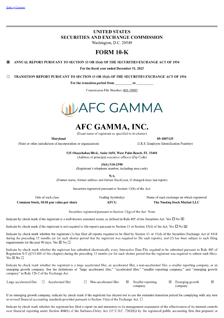 AFC Gamma, Inc.（AFCG）2023财年年度报告（英文版）