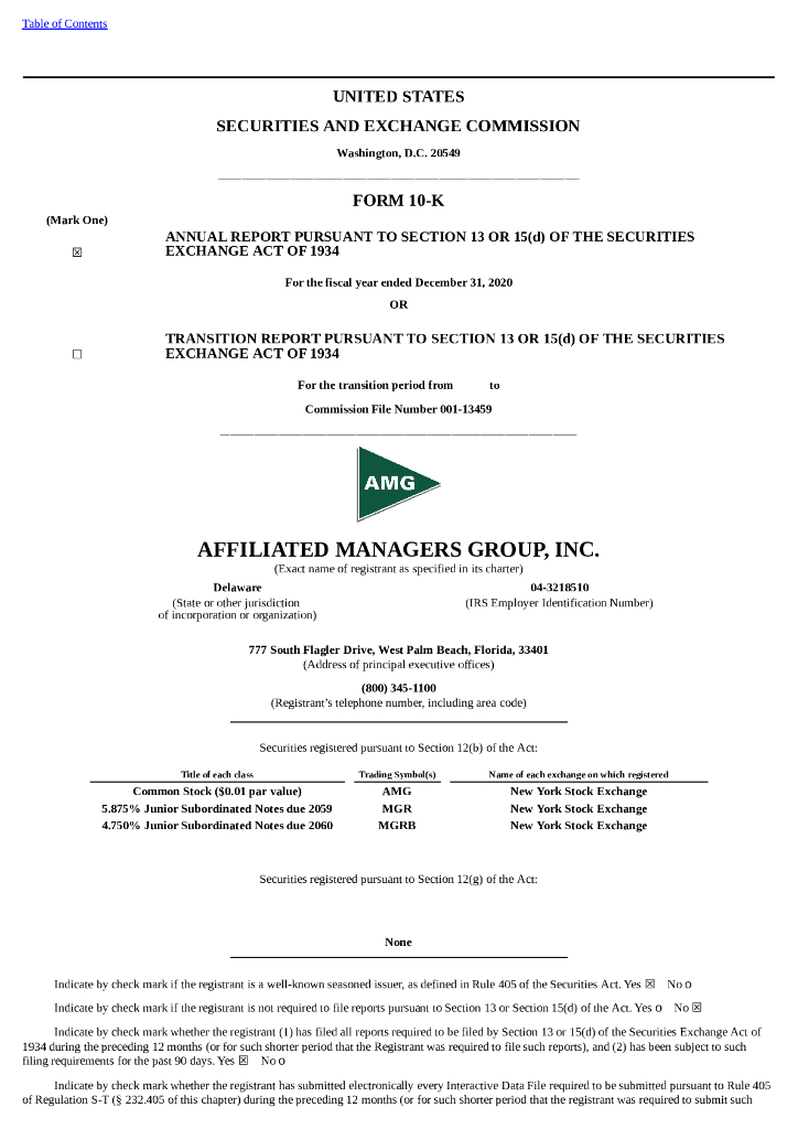 Affiliated Managers Group Inc.（AMG）2020财年年度报告（英文版）