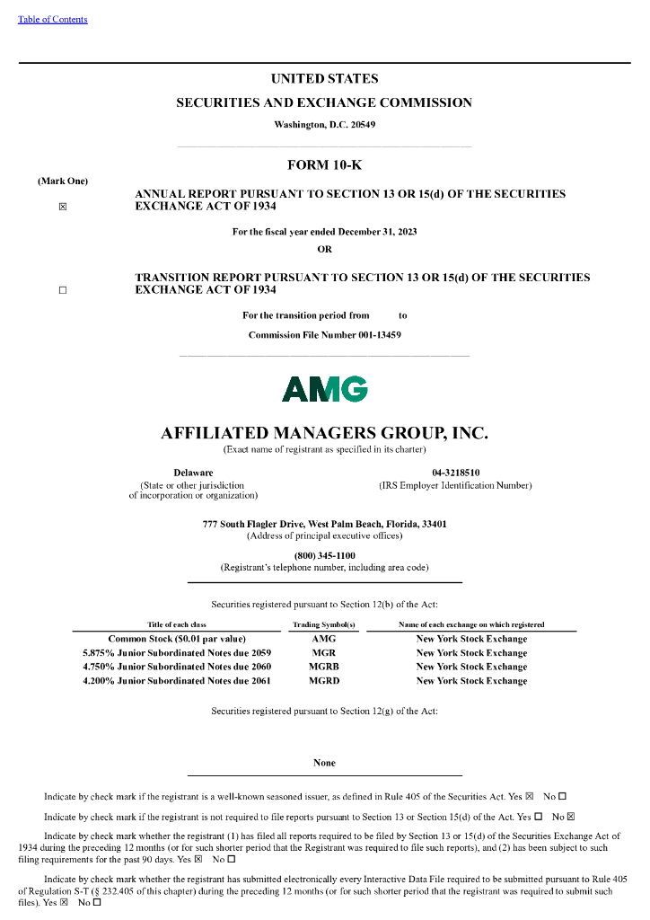 Affiliated Managers Group Inc.（AMG）2023财年年度报告（英文版）