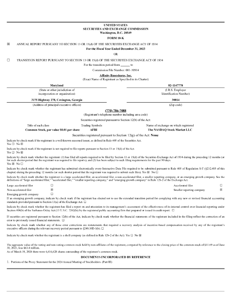 Affinity Bancshares, Inc.（AFBI）2023财年年度报告（英文版）