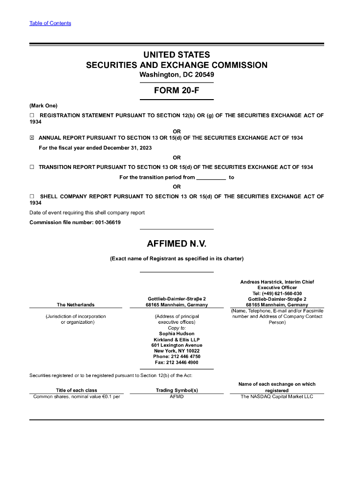 Affimed NV（AFMD）2023财年年度报告（英文版）