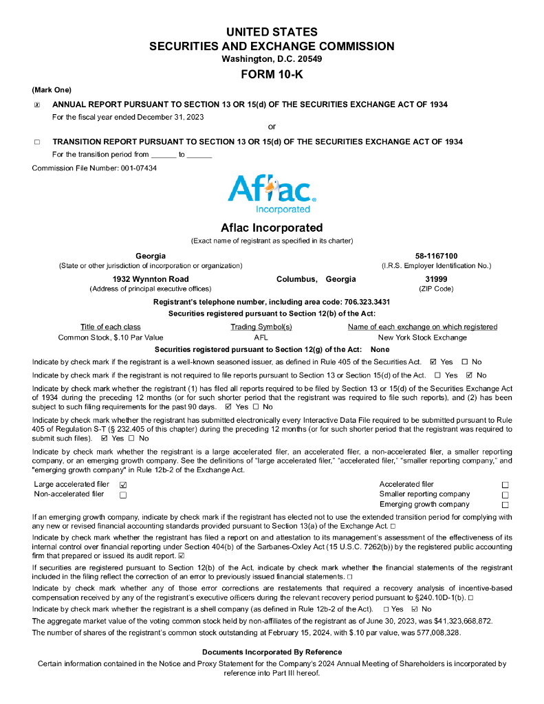 AFLAC Inc.（AFL）2023财年年度报告（英文版）