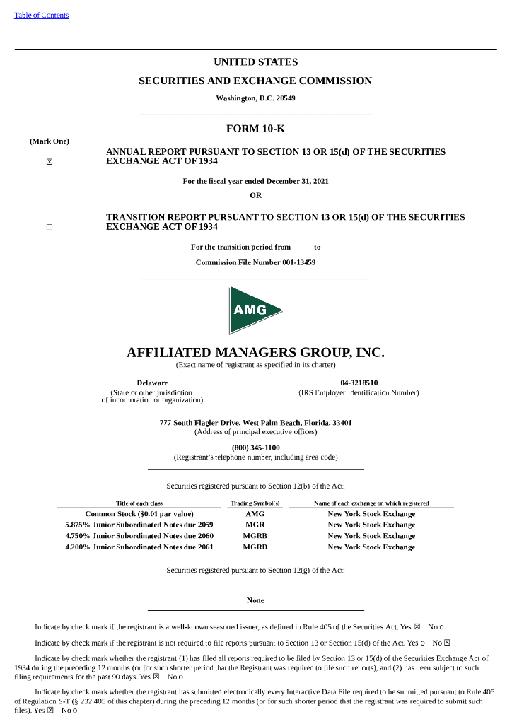 Affiliated Managers Group Inc.（AMG）2021财年年度报告（英文版）