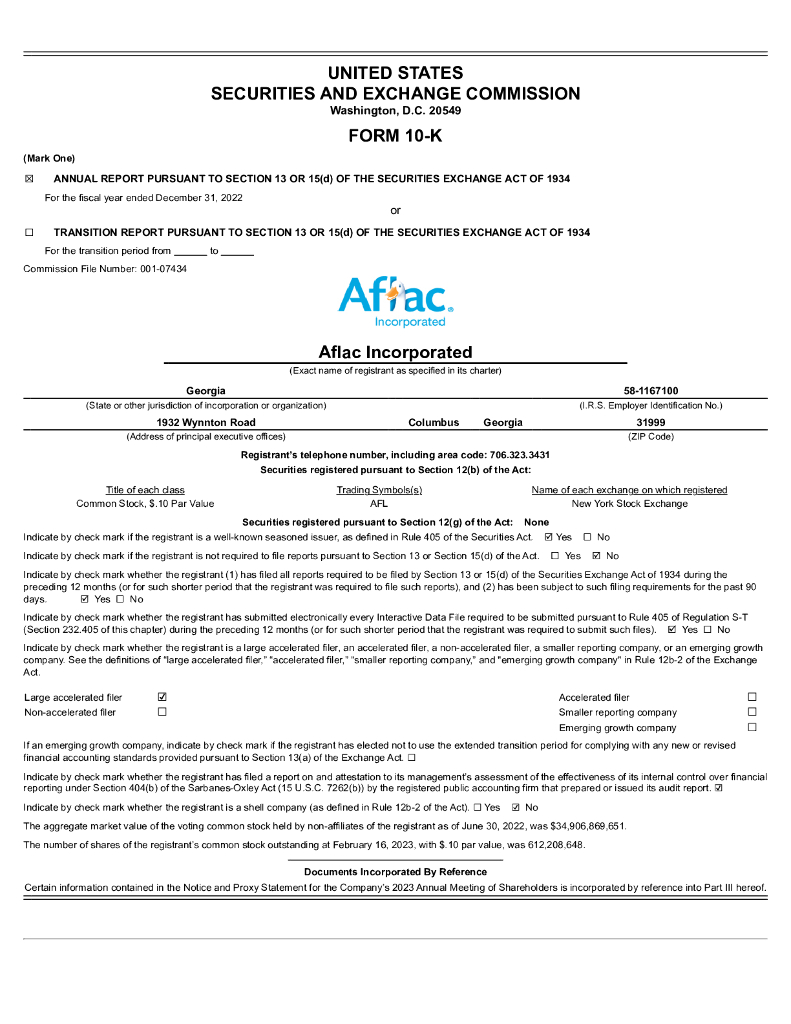 AFLAC Inc.（AFL）2022财年年度报告（英文版）
