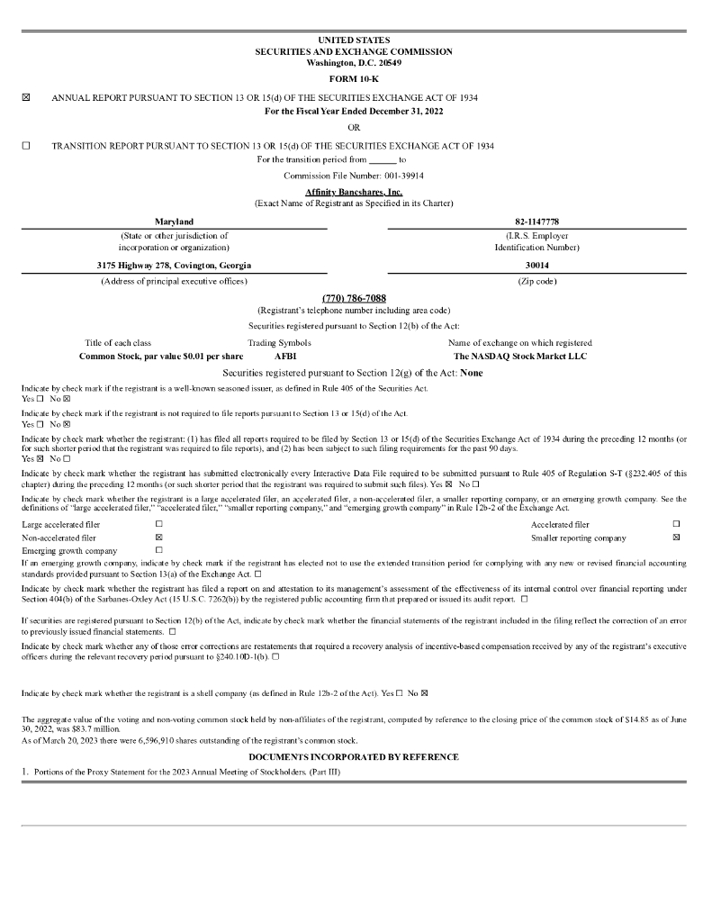 Affinity Bancshares, Inc.（AFBI）2022财年年度报告（英文版）