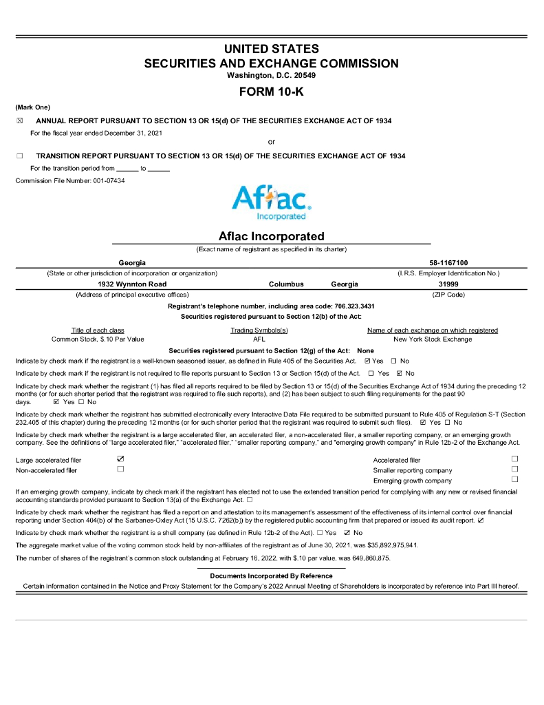 AFLAC Inc.（AFL）2021财年年度报告（英文版）