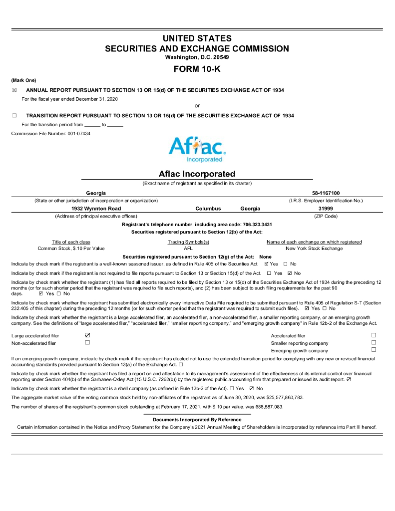 AFLAC Inc.（AFL）2020财年年度报告（英文版）