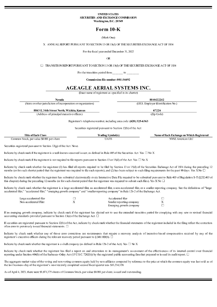 AgEagle Aerial Systems, Inc.（UAVS）2022财年年度报告（英文版）