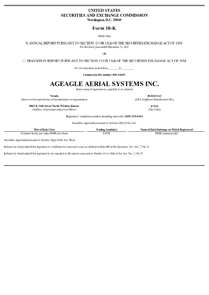 AgEagle Aerial Systems, Inc.（UAVS）2021财年年度报告（英文版）