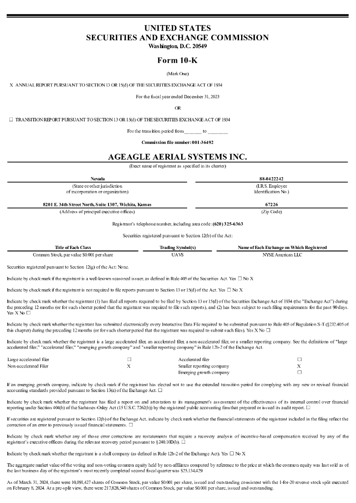 AgEagle Aerial Systems, Inc.（UAVS）2023财年年度报告（英文版）