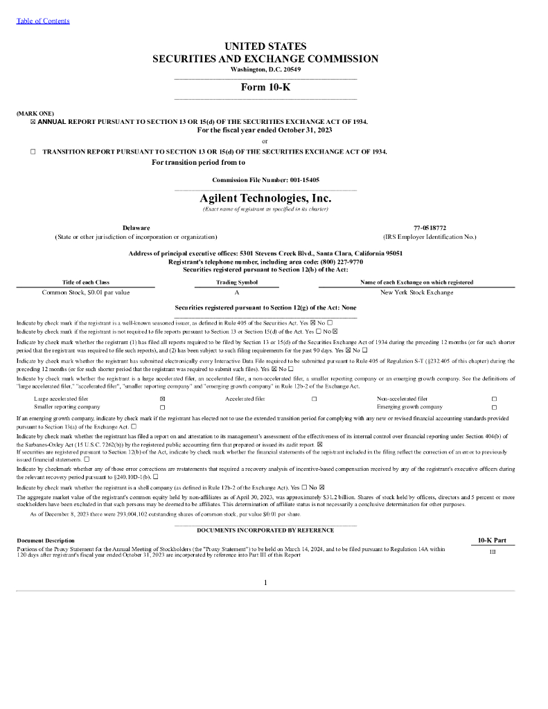 Agilent Technologies Inc.（A）2023财年年度报告（英文版）