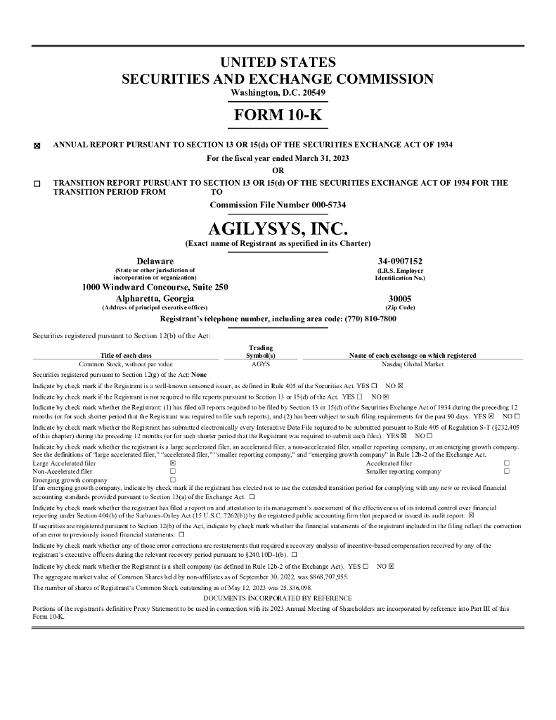 Agilysys Inc.（AGYS）2023财年年度报告（英文版）