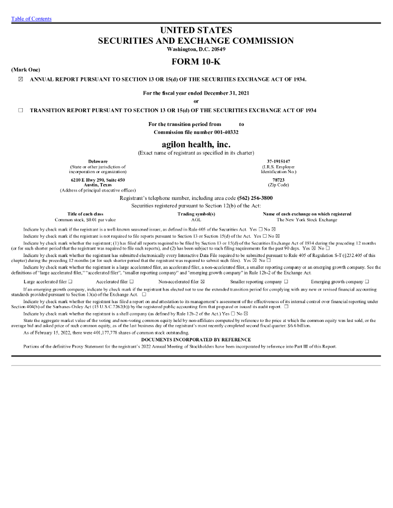 agilon health, inc.（AGL）2021财年年度报告（英文版）